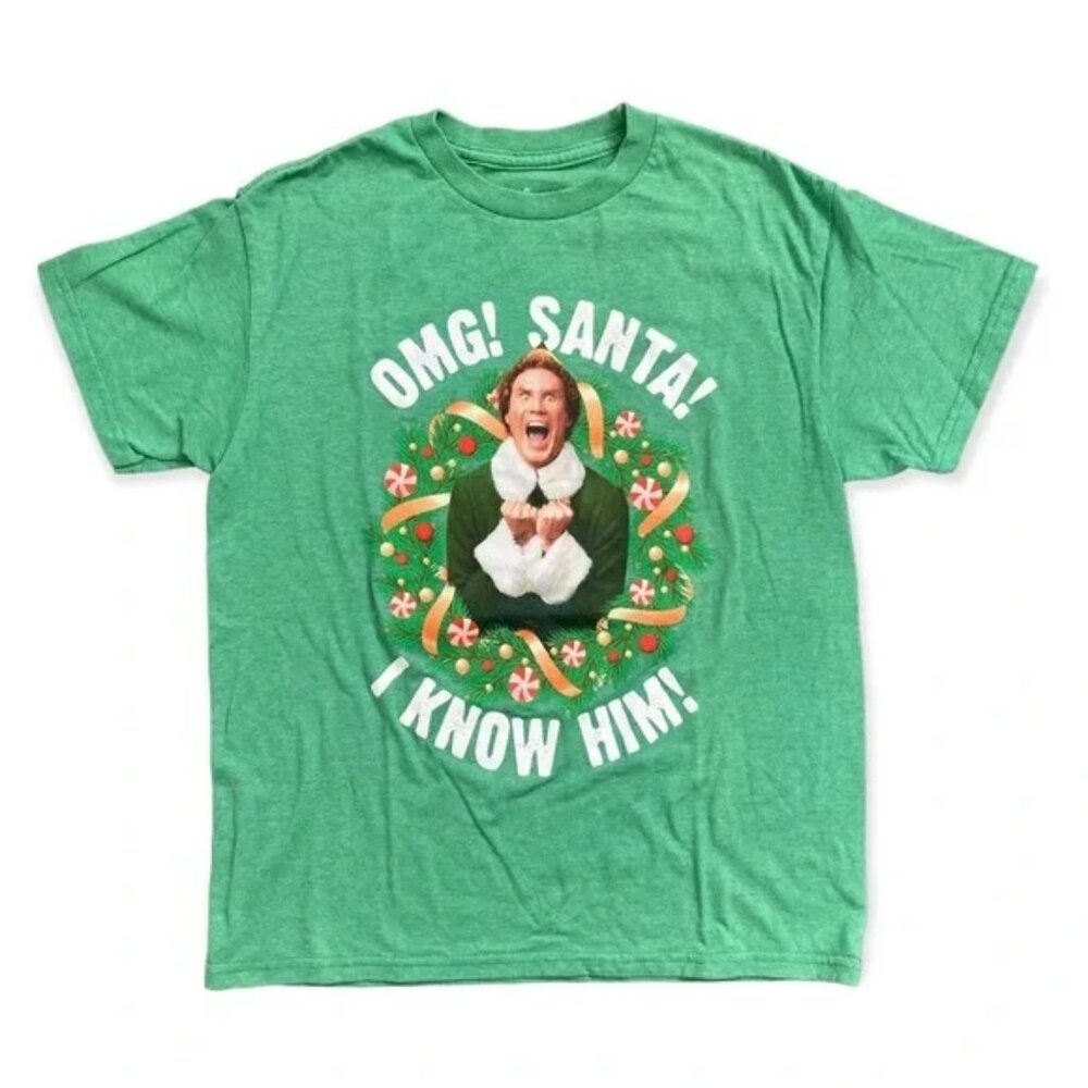 Elf Movie | ‘OMG! SANTA! I KNOW HIM!’ Christmas Graphic Tee | Size Extra Large